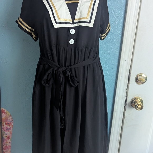 Standard Issuen -Inspired Black Dress with White Accents - Picture 5 of 5